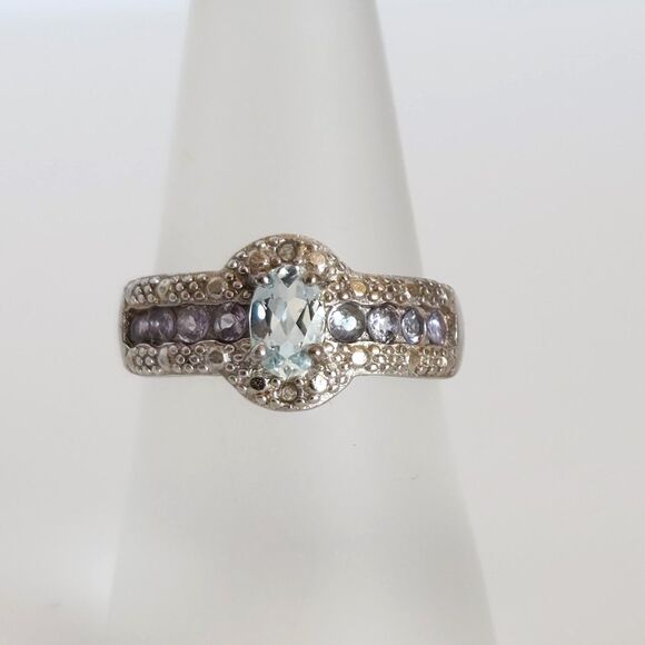 Aquamarine and Tanzanite Ring Size 6-3/4 - Picture 2 of 9